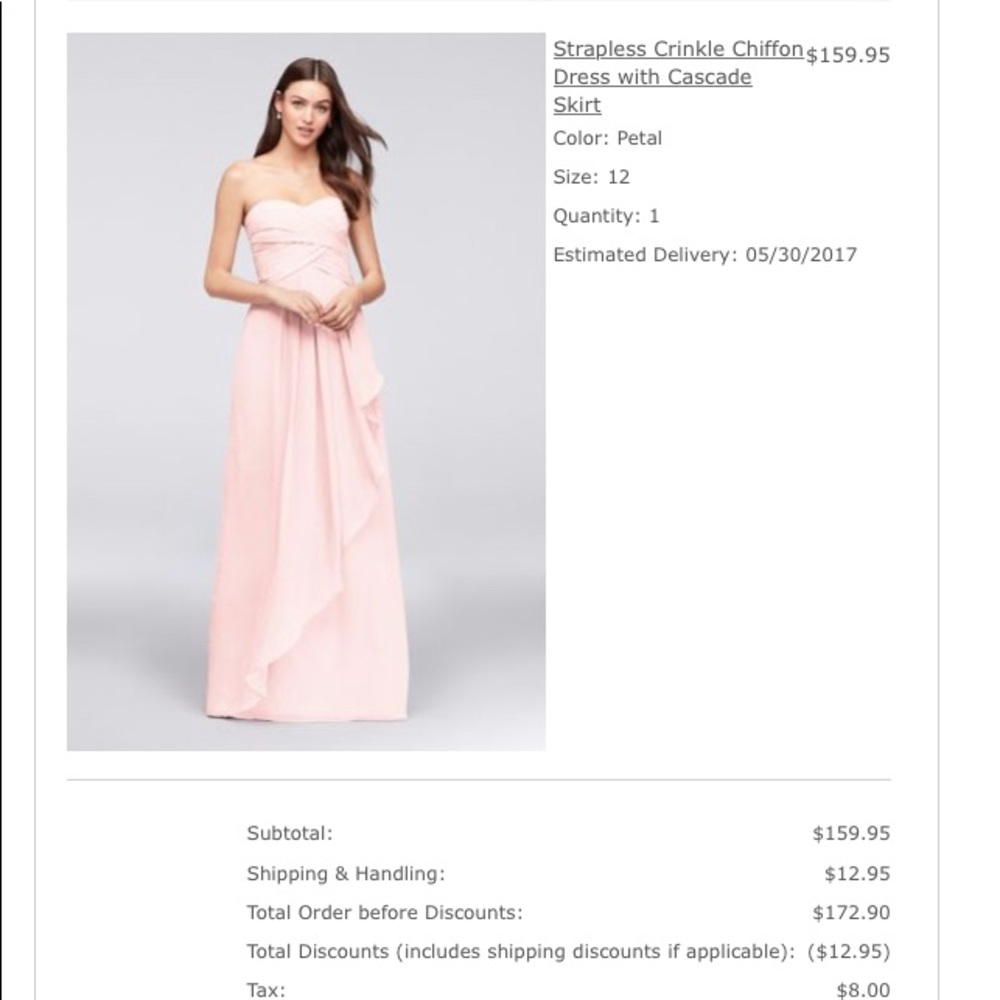 Pale pink bridesmaid dress, worn once, size 12